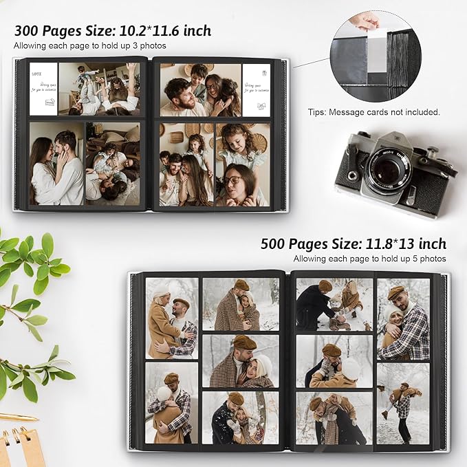 Popotop Photo Album 4x6 300 Pockets with Leather Hardcover Cover, Small Photo Album Holder Book with 50Pcs Pages for Family Travel Wedding Baby Gifts
