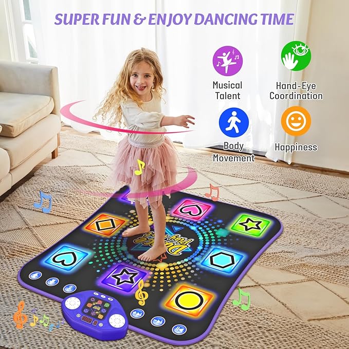 Dance Mat Toys for 3-12 Year Old Girls - Light Up 8 Buttons Dance Mat for Kid Age 4-8 Bluetooth Dance Pad - Kids Toy 8-12 Year Olds, Birthday for 3 4 5 6 7 8 9 10+ Year Old Boys Kids