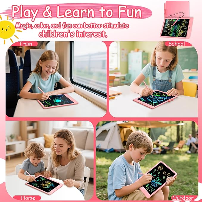 Decute Kids Toys LCD Writing Tablet with Stylus, 10 Inch Erasable Toddlers Doodle Board, Reusable Drawing Pad for Kids, Educational Christmas Birthday Gift for 3 4 5 6 7 8 Girls Boys Toddler Pink