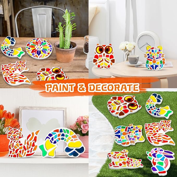 EggSun 8Pcs Stepping Stones Painting Craft Kit for Kids 4 8 6, DIY Garden Stones Outdoor Paint Your Own Ceramic Rainbow Arts and Crafts for Boys Girls Ages 4 7 9 10 12 Birthday Gifts