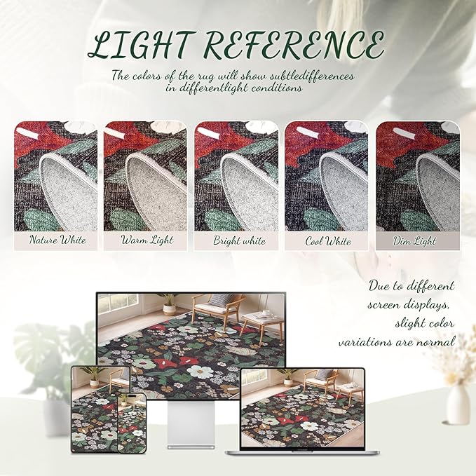 Area Rug Living Room Rugs: 5x7 Washable Rug Vintage Floral Soft Boho Non Slip Carpet Indoor Floor Non Shedding Low Pile Thin Carpets for Bedroom Dining Room Farmhouse Nursery Home Office Green