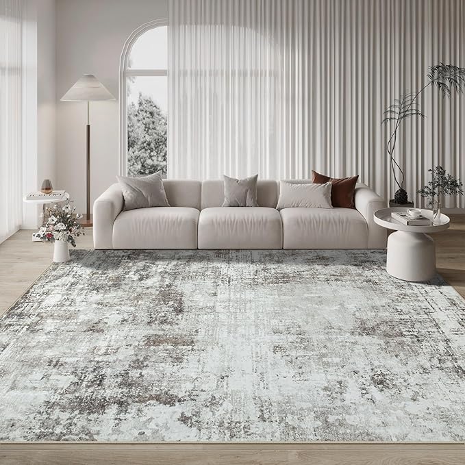 10x14 Area Rugs Large Living Room Rug Washable: Modern Abstract Rug Indoor Modern Carpet Non Slip for Dining Room Bedroom Nursery Home Office Brown Grey