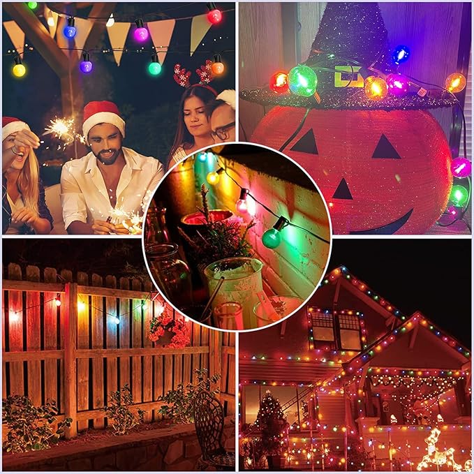 G40 LED Outdoor String Lights,25Ft Globe Multicolor Christmas Decorations String Lights with 27 Shatterproof LED Bulbs, Hanging Outdoor Patio Lights for Outside Backyard Porch Balcony Party- Black