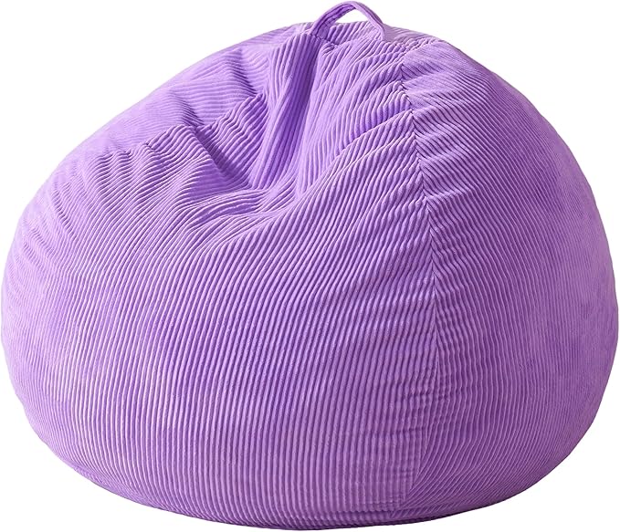 Homguava 3.5FT Bean Bag Chair: Teardrop Bean Bags with Memory Foam Filled, Compact Beanbag Chairs Soft Sofa with Corduroy Cover (Purple)