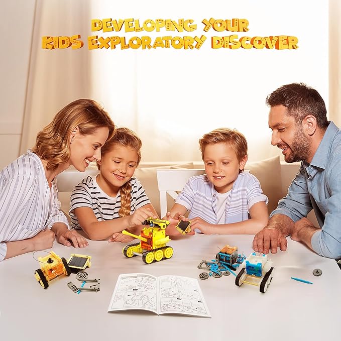 30-in-1 STEM Solar Robot Kit Toys, 243 Pieces Educational Building Science Experiment Kit for Kids Aged 8-12, Birthday Gifts Kids Aged 8 9 10 11 12 13 Years Old(Yellow)