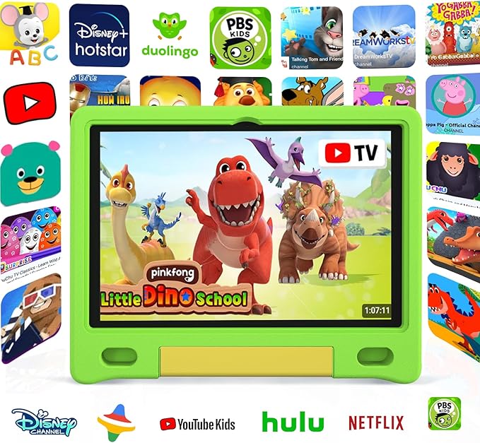 Tablet for Kids 10.1 inch Android 14, 8GB+64GB(TF 1TB) 6000mAh Kids Tablet WiFi6 Parental Control,Face Unlock, 1280 * 800 HD Screen - Green