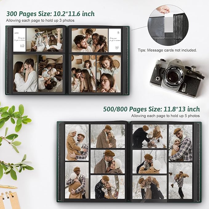 Popotop Photo Album 4x6 800 Pockets with Leather Hardcover Cover, Large Photo Album Binder Book with 80Pcs Pages for Family Travel Wedding Baby Gifts