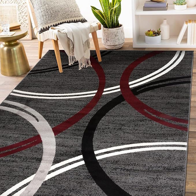 Rugshop Modern Wavy Circles Design Area Rug 9' x 12' Red