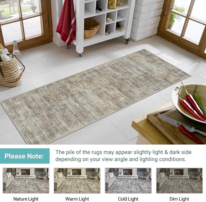 Runner Rug 2'6''x8' Kitchen Runner Rug: Modern Abstract Washable Area Rug with Non-Slip Backing, Thin Long Carpet Runner for Hallway, Bedroom, Laundry Room-Brown