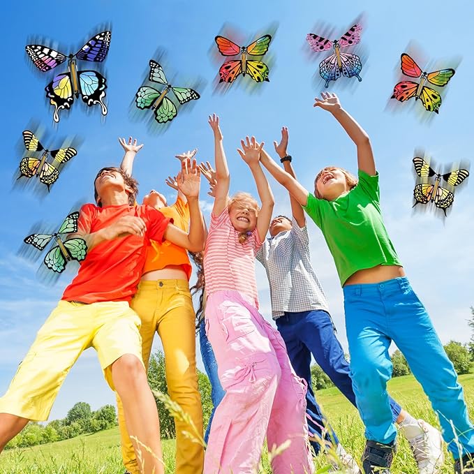 SANYIYIBA 24 Pack Flying Butterfly Craft Kit with 12 Wind Up Butterflies and 12 Color Pens DIY Toys for Kids' Parties School Activities and Parent-Child Fun