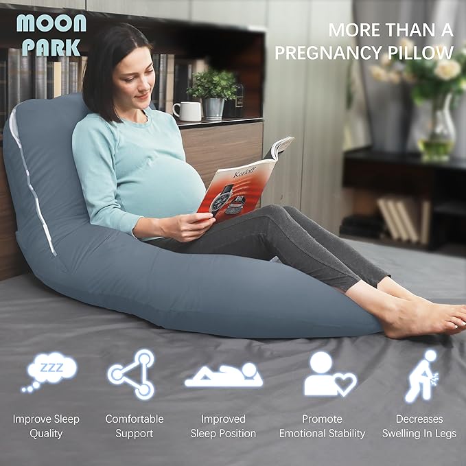 MOON PARK Pregnancy Pillows for Sleeping - U Shaped Full Body Maternity Pillow with Removable Cover - Support for Back, Legs, Belly, HIPS - 57 Inch - Grey - Cooling Cover