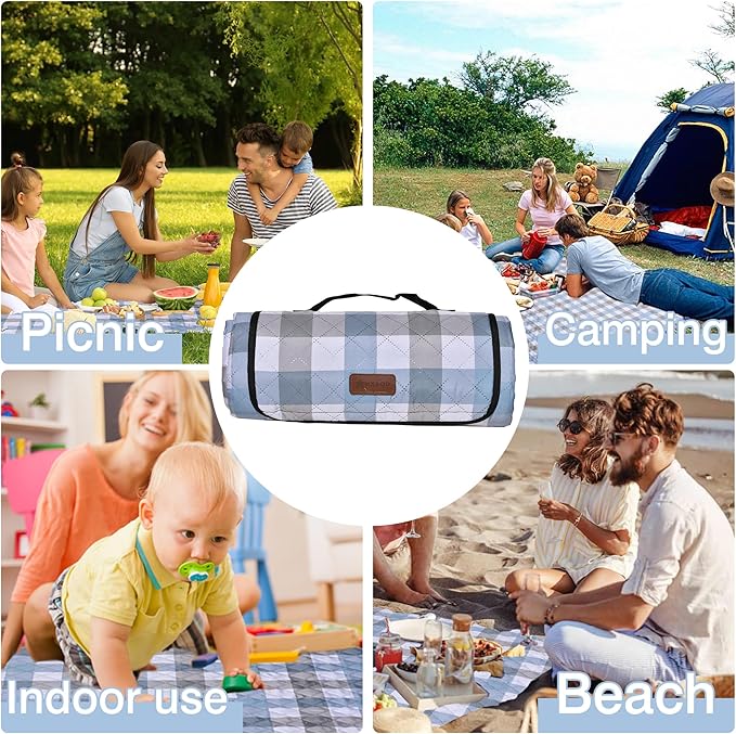 HX&OD Outdoor Picnic Blanket, Extra Large, 80''x80'' Waterproof Foldable Blankets Gingham Picnic Mat for Beach, Camping Grass Lawn Park Accessories Cute Couple Ideas Wedding (Coffee Color, 80”x80”)
