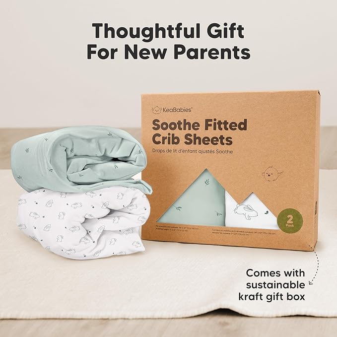 KeaBabies 2-Pack Organic Crib Sheets for Boys, Girls - 52x28 Fitted Crib Mattress Sheet Neutral, Breathable Jersey Cotton Cover for Baby Bed, Toddler Mattress, Soft & Cute Prints (Bunnies)