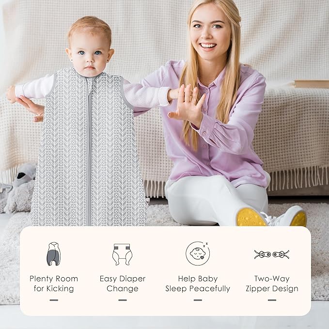 SWEET DOLPHIN Baby Sleep Sack 12-18 Months - 100% Cotton 2-Way Zipper TOG 0.5 Infant Wearable Blanket, Newborn Essentials Toddler 3 Pack Sleeping Sacks - Grey