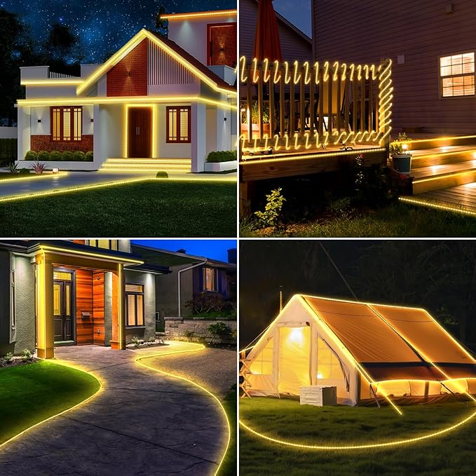 OMIKA 50ft 600 LEDs Solar Rope Lights, USB Charging, 20 Lighting Modes, Dimmable Timer Remote Control, IP68 Waterproof for Outdoor Trees, Parties, Gardens, Weddings, Christmas Decorations
