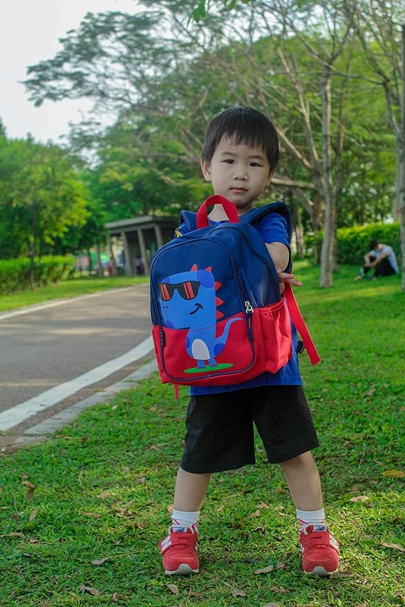 12 inch Kids Small Toddler Preschool Travel Backpack Cool Cute Cartoon Waterproof Daypack (Dinosaur Red)