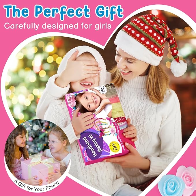 Headband Making Kit for Girls, DIY Hair Accessories Craft Set Make 12+ Fashion Headbands for Kids 5-12, Art Supplies with Ribbons & Charms, 5 Year Old Girl Birthday Gift Ideas, Girls Fashion Gift