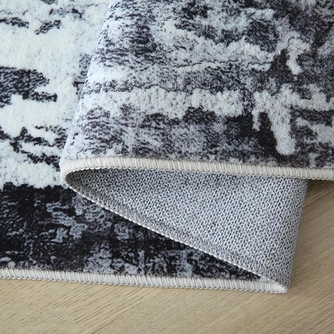 9x12 Rug Washable Boho Rug Soft Large Area Rug Non-Slip Non-Shedding Faux Wool Vintage Rug for Living Room, Farmhouse, Dining Room, Indoor, Kids Playroom, Grey and Black