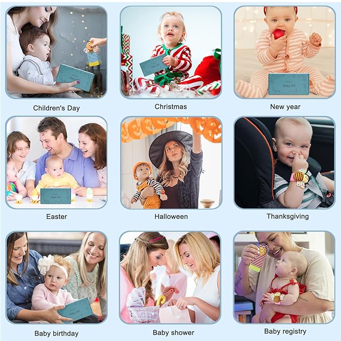 Wrist Rattles Foot Finder Rattle Sock Baby Toy, Rattle Toy, Arm Hand Bracelet Rattle, Feet Leg Ankle Socks, Activity Rattle Present Gift for Newborn Infant Babies Boy Girl Bebe (8 pcs-A)