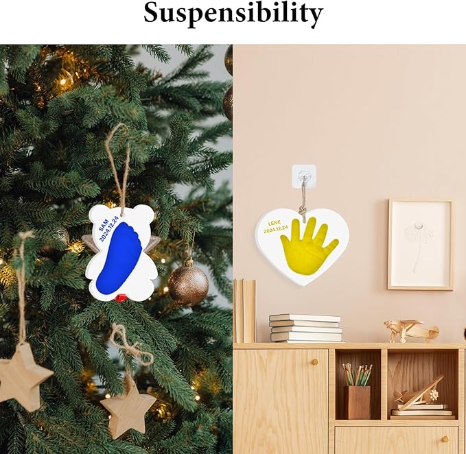 Baby Hand & Footprint Keepsake Kit - Personalized Handprint Footprint Ornament for Newborn Babies, New Mom Gifts, Baby Shower & Registry, Nursery Picture Frame, Pet Paw Print Ornament