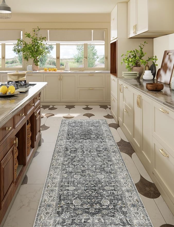 Runner Rug Washable Kitchen Runner: 2'6"x8' Hallway Runner Rugs Stain Resistant Non Slip Low Pile Soft Boho Carpet Runners for Hallways Bedroom Entryway Indoor Beside Bathroom Laundry Room