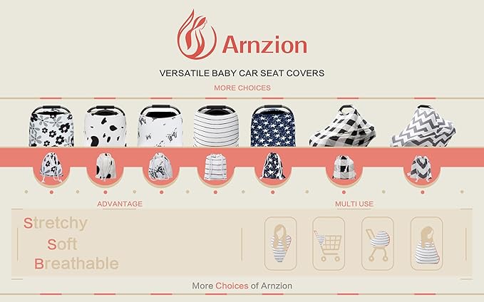 Car Seat Cover Baby – Multi-use Nursing Cover-Up for Breastfeeding, Carseat Canopy Cover, Stretchy Infant Stroller Covers for Boys and Girls (White with Black Stripes)