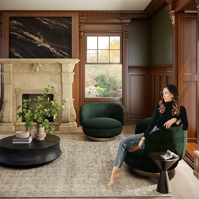 Machine Washable Rugs for Living Room: 6x9 Area Rugs for Bedroom Vintage Stain Resistant Non Slip Low Pile Lightweight Boho Carpet for Kitchen Dining Room Farmhouse Kids Room Nursery