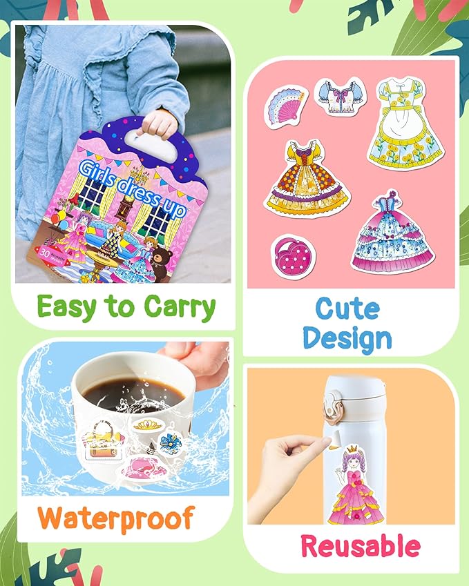 Benresive Reusable Sticker Book for Toddlers 2-4 Years, Fun Travel Stickers for Kids, Waterproof Sticker Books for Toddlers 1-3, Crafts Activities for Todddlers 1-3 2-4 3-5 - Dress Up