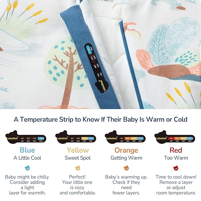 Baby Sleep Sack 12-18 Months, Cotton Detachable Long Sleeve Sleep Sack, 2.5 Tog Toddler Sleeping Sack with Temperature Strips, 2-Way Zipper Wearable Blankets for Newborns, Dinosaur