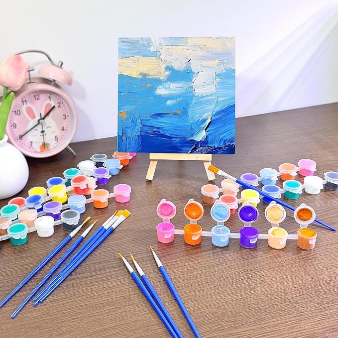 10 Set Mini Acrylic Paint Kit, 5.9In Canvas Boards for Painting with 6.5" Easel, Acrylic Paint Strips, Painting Brushes, Mini Canvas and Easel Set for Kids Artists Beginner Gift Party (160)