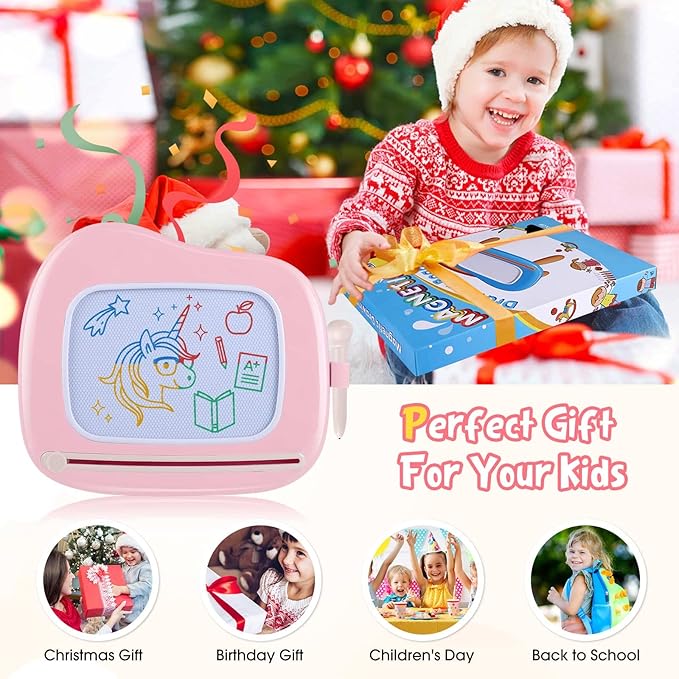 Smasiagon Magnetic Drawing Board for Kids, Toddler Toys for 1-2 Year Old Girl, Portable Doodle Board Pad Learning and Educational Toys for Ages 1 2 3 Year Old Baby Girl Birthday Gift(Pink)