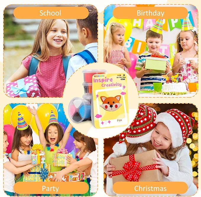 Air Dry Clay Kit for Kids, Modeling Magic Clay for Kids, Ultra Light & Soft, 12 Boxes DIY Animals Model with Step by Step Tutorial and 5 Sculpting Tools, Creative Art Crafts Toys Gifts for Girls Boys