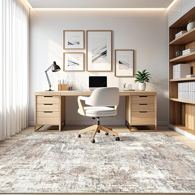 8x10 Area Rugs Living Room: Washable Large Abstract Modern Soft Rug Stain Resistant Indoor Floor Non Slip Accent Carpet for Bedroom Nursery Playroom Dining Room Office Dorm Home House- Brown