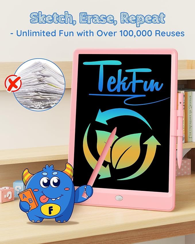 TEKFUN LCD Writing Tablet Doodle Board, 10inch Colorful Drawing Pad for Kids, Mess Free Coloring for Toddlers, Toys Gifts for 3 4 5 6 7 8 Year Old Girls Boys (Pink)