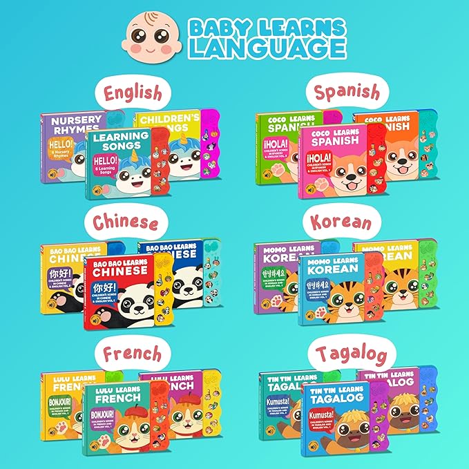 New! Learn Korean for Kids, Momo Learns Korean Vol. 1, Bilingual Korean Baby Book for Kids, Babies & Toddlers 1-3, Kids Board Book w/ Hangul, First Words & Songs, Language Toy for Preschoolers 0-3