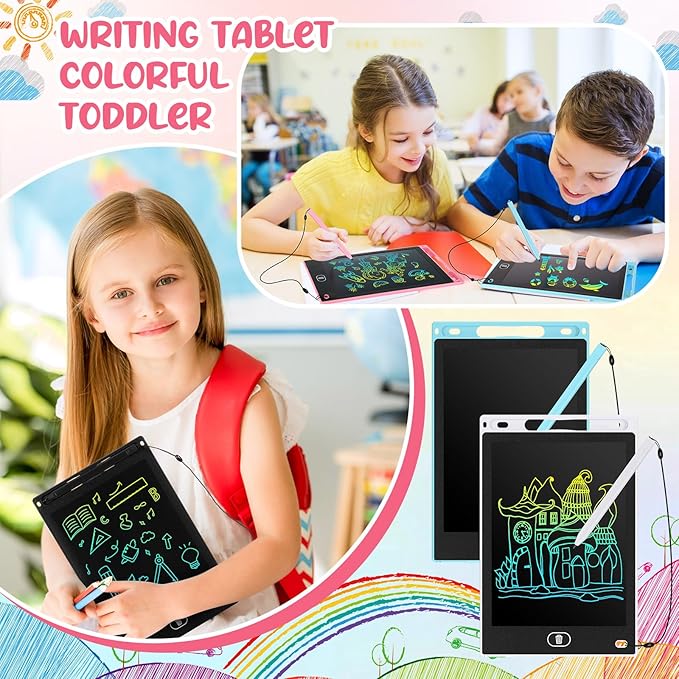 Tinlade 12 Pack LCD Writing Drawing Tablets 8.5 Inch Bulk Colorful Doodle Board Erasable Electronic Painting Drawing Pads Learning Toy Gifts for Kids Boys Girls(Pink, Light Blue, White, Black)