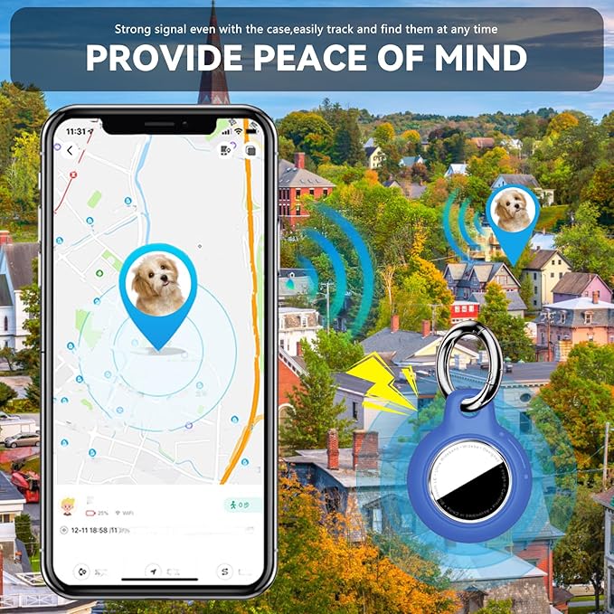 Upgrade Waterproof Airtags Holder with Apple Airtags Keychain, Hard PC Air Tag Case, Anti-Scratch & Shock Air tag Holder,Men's Women's Keyrings & Keychains, for Dog,Car Key,Luggage-Blue