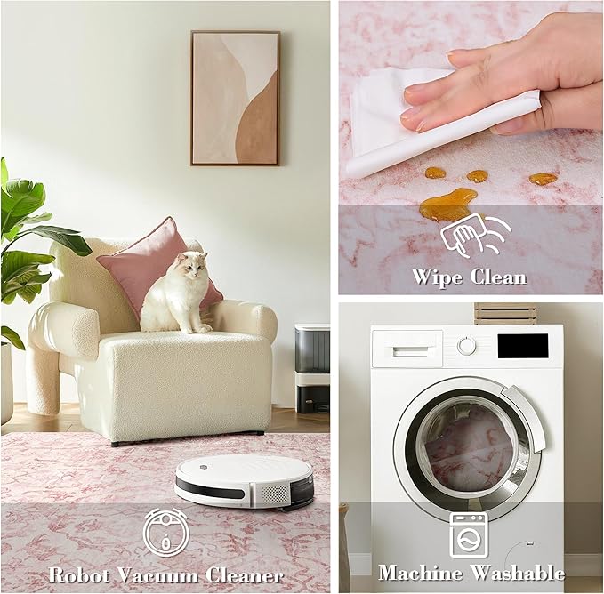 Deerly Pink Area Rugs 9x12 for Living Room Soft Non-Slip, Large Bedroom Rug Vintage Dining Room Rug Tribal Farmhouse Carpet for Dining Room Office Green