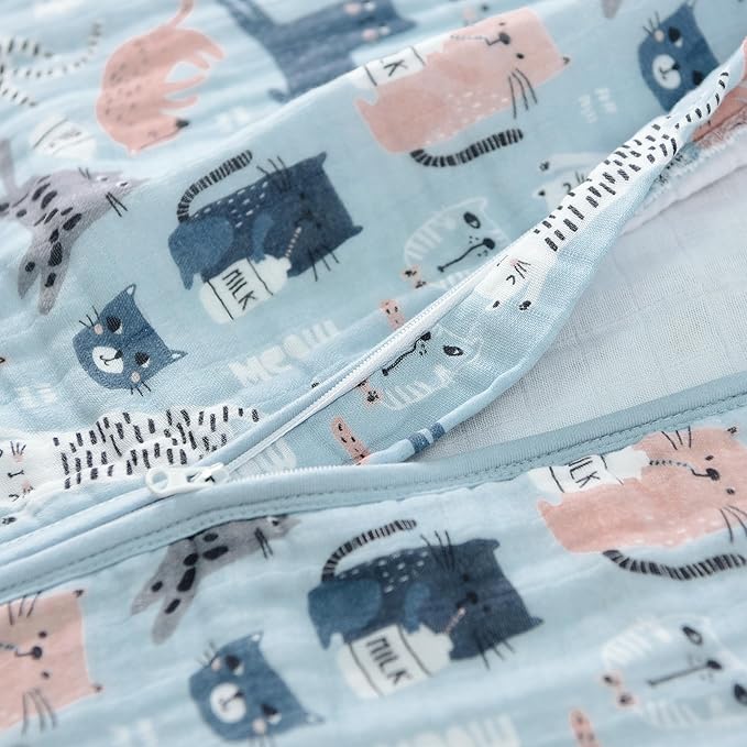Baby Sleep Sack 2-4 T Baby Wearable Blanket 100% Organic Cotton 0.5 TOG Toddler Sleep Sacks 2- Way Zipper Soft 4 Layers 2T 3T 4T Kitten