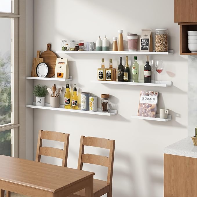 Floating Picture Ledge Shelves for Wall Set of 4, 36 Inch Wall Shelves with Lip Long Large Nursery Book Shelf for Toys Storage Kids Bookshelf Wall Mounted Living Room Bedroom Decor Frames