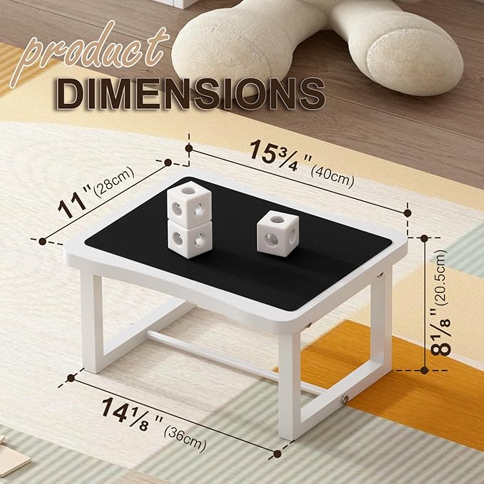 Wooden Step Stool with 500 Pounds, Wide Bed Step Stool for Adults,Wood White Step Stool&Stable Solid Metal Frame for Kitchen, Bedroom, Living Room, Bathroom