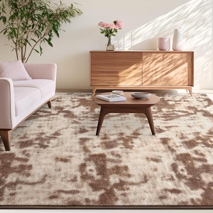 Kimicole 5x8 Washable Area Rugs for Bedroom Living Room, Low Pile Ulta-Thin Solid Color Rug, Non-Slip Soft Fluffy Carpet for Nursery Kids Room Dorm Room Home Decor (Brown)