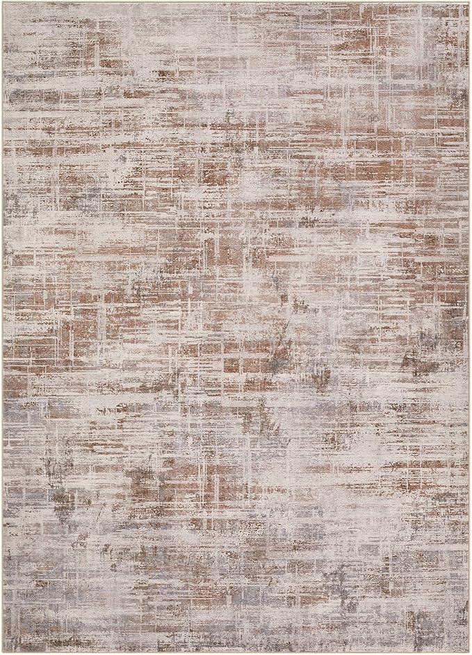 Area Rug for Living Room: 12x15 Washable Neutral Abstract Modern Soft Rugs Non Slip Indoor Floor Stain Resistant Large Carpet for Bedroom Dining Room Office Nursery - Red Brown