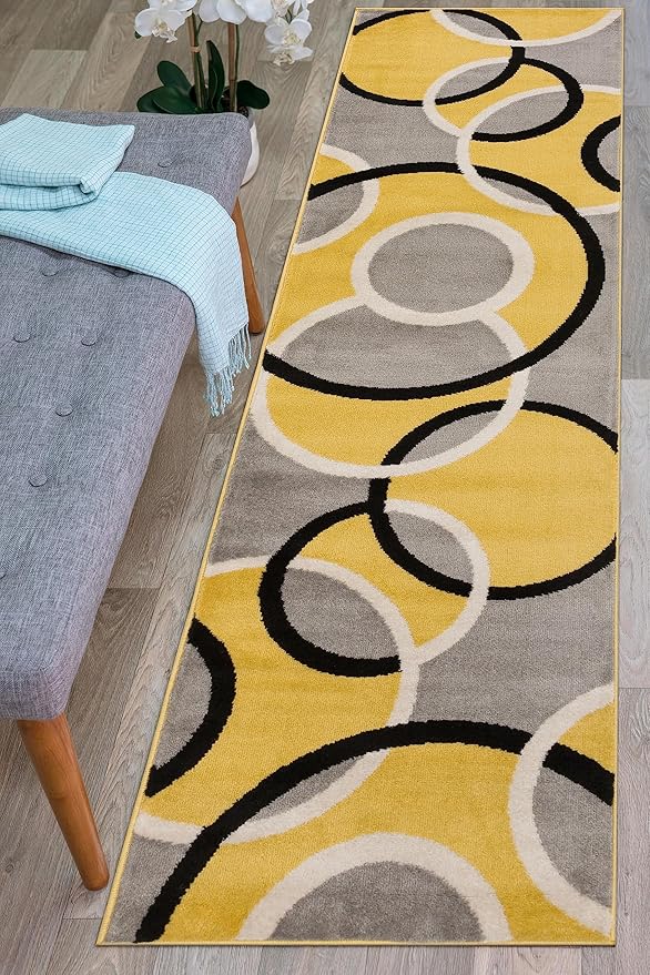 Rugshop Contemporary Abstract Circles Easy Maintenance for Home Office,Living Room,Bedroom,Kitchen Soft Runner Rug 2' x 10' Yellow