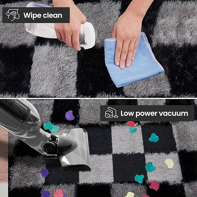 Super Soft Rug for Bedroom, 4x6 Ft Grey and Black Area Rug Classic Checkered Shaggy Rug Anti-Skid High Pile Soft Fluffy Fuzzy Carpet for Living Room Bedroom Kids Room Nursery, Dorm Home Decor