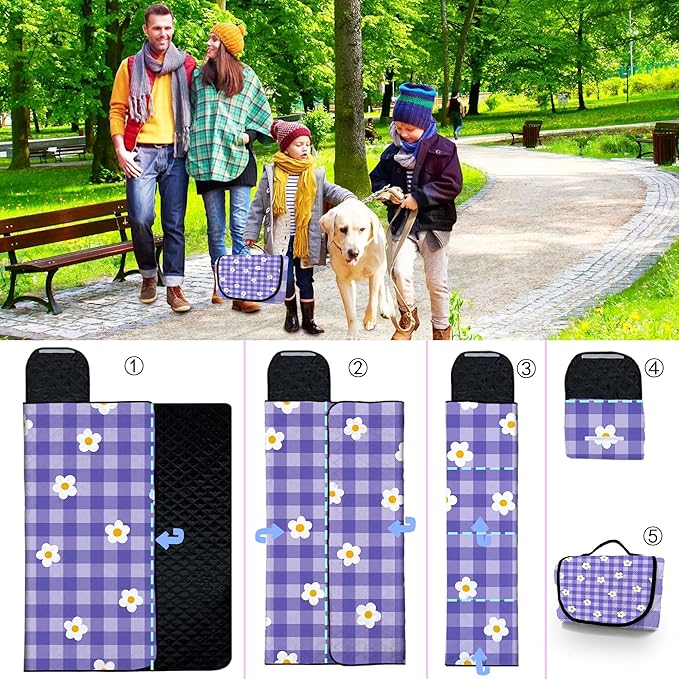 Extra Large Picnic Blanket Waterproof,80"x 80"Foldable Machine Washable Beach Blanket,Outdoor Blanket for 6-8 Adults,Suitable for Indoor Crawling,Park Beach,Camping,Hiking,Family Travel(Purple)