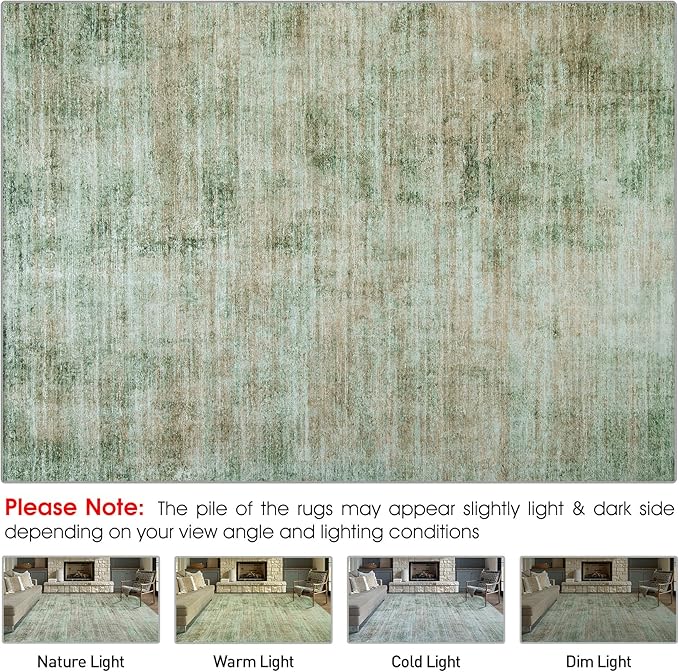 Area Rug 5x7 Living Room Rugs: Abstract Large Washable Rugs with Non-Slip Backing, Thin Carpet for Dining Room Table Bedroom Nursery Indoor Home Office-Green