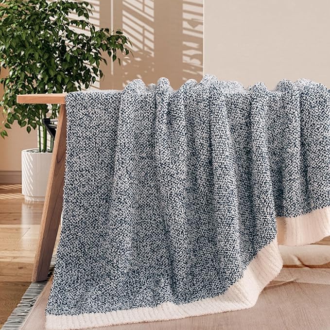 NEXHOME PRO Soft Throw Blankets for Couch, Reversible Warm Blankets Cozy Knit Blanket for Women, Fuzzy Plush Lightweight Throws for Sofa, Bed, Picnic, Navy, 50 x 60 inches