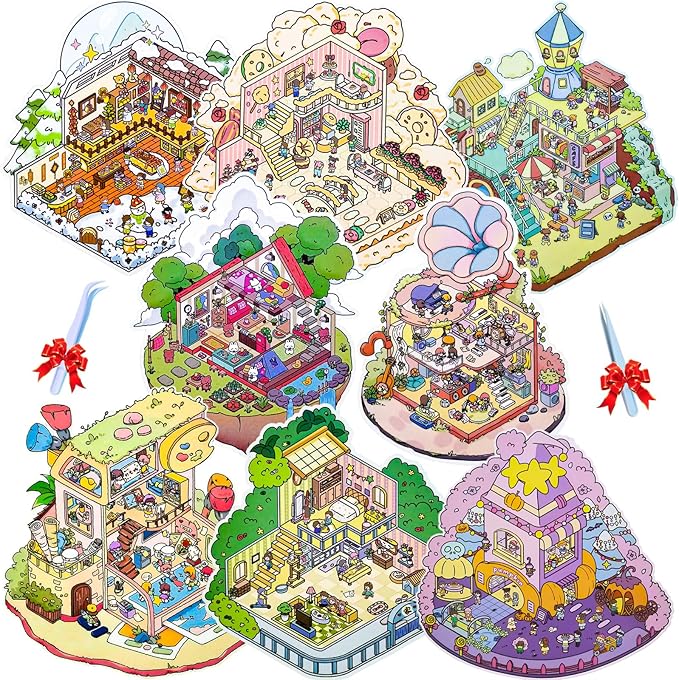 DIY 3D Sticker Scene,8 Sets Pack(600+) Large-Sized, Reusable Sticker Book, Cute Sets for Free Combination, Waterproof for Anywhere, Crafts Party Favors Birthday Gift