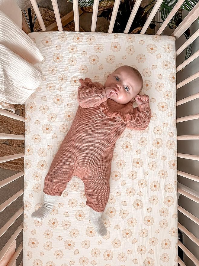 Bassinet Sheet for Baby Boy and Girl, Fitted Sheets for Rectangle, Oval, Hourglass Bassinet Mattress, Muslin Moses Basket Sheets with Neutral Style (Flower-A)